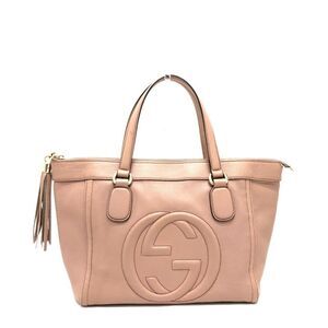 Gucci Soho Interlocking G Fringe Bag Leather Pink Beige